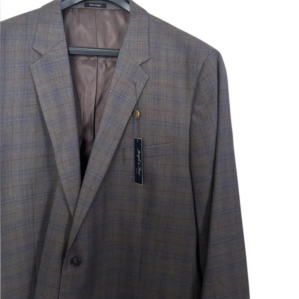 NWT Joseph & Feiss Gold Wool Blend Gray/Blue/Brown Windowpane Plaid Blazer
